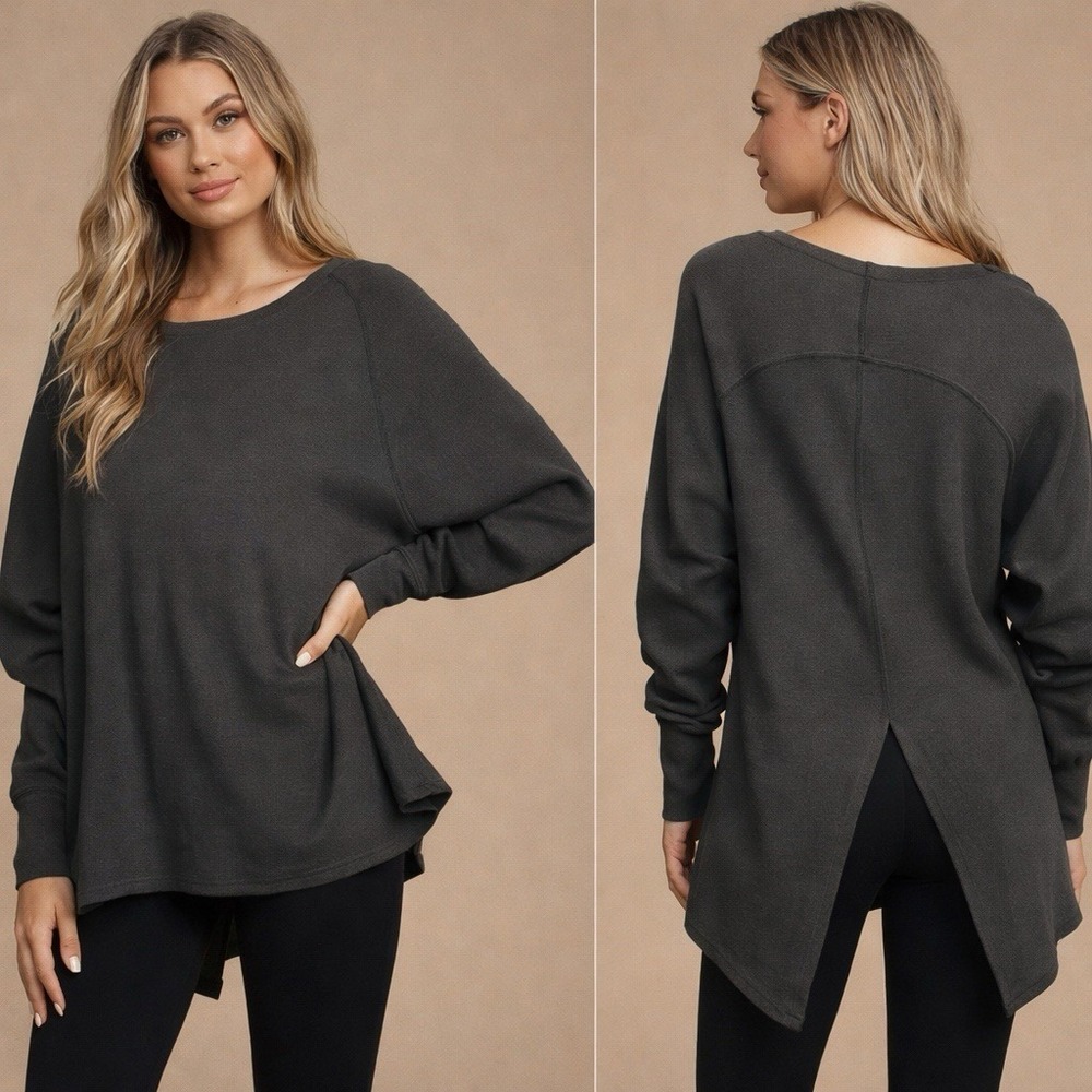 Free People Revolve Slit Back Oversized Amelia Thermal Washed Black Women's S